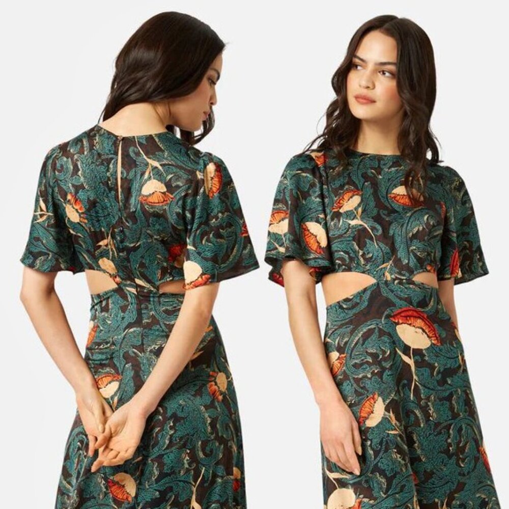 Traffic People Never For Ever Trance Dress - Size M - Teal Blue, Orange, Black
